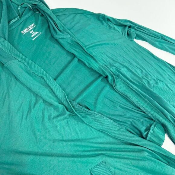 Torrid Sweater Womens 00 Green Super Soft Hooded Cardigan Open Front Long Sleeve - Picture 6 of 7